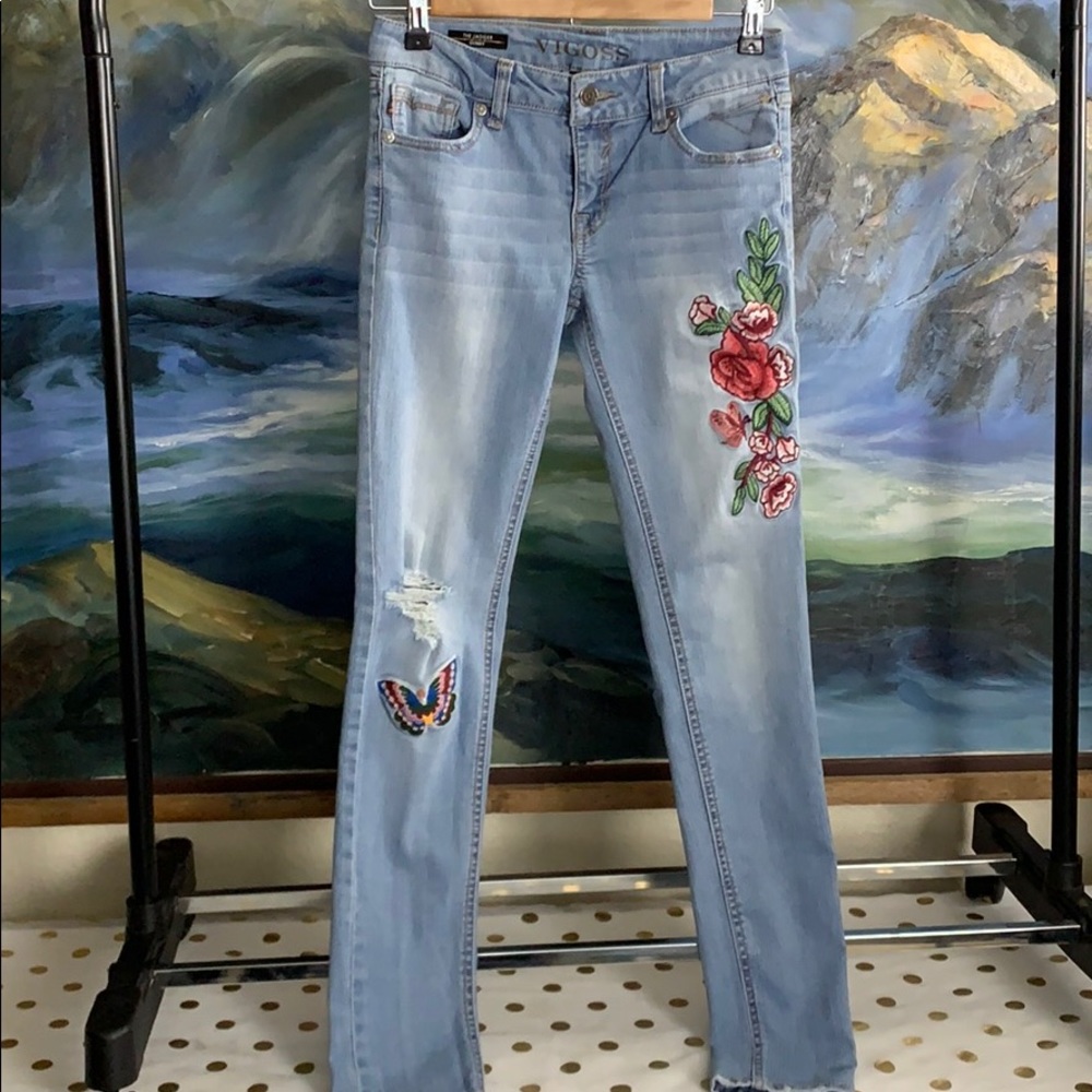 Vigoss the jagger embroidered skinny jeans size 14